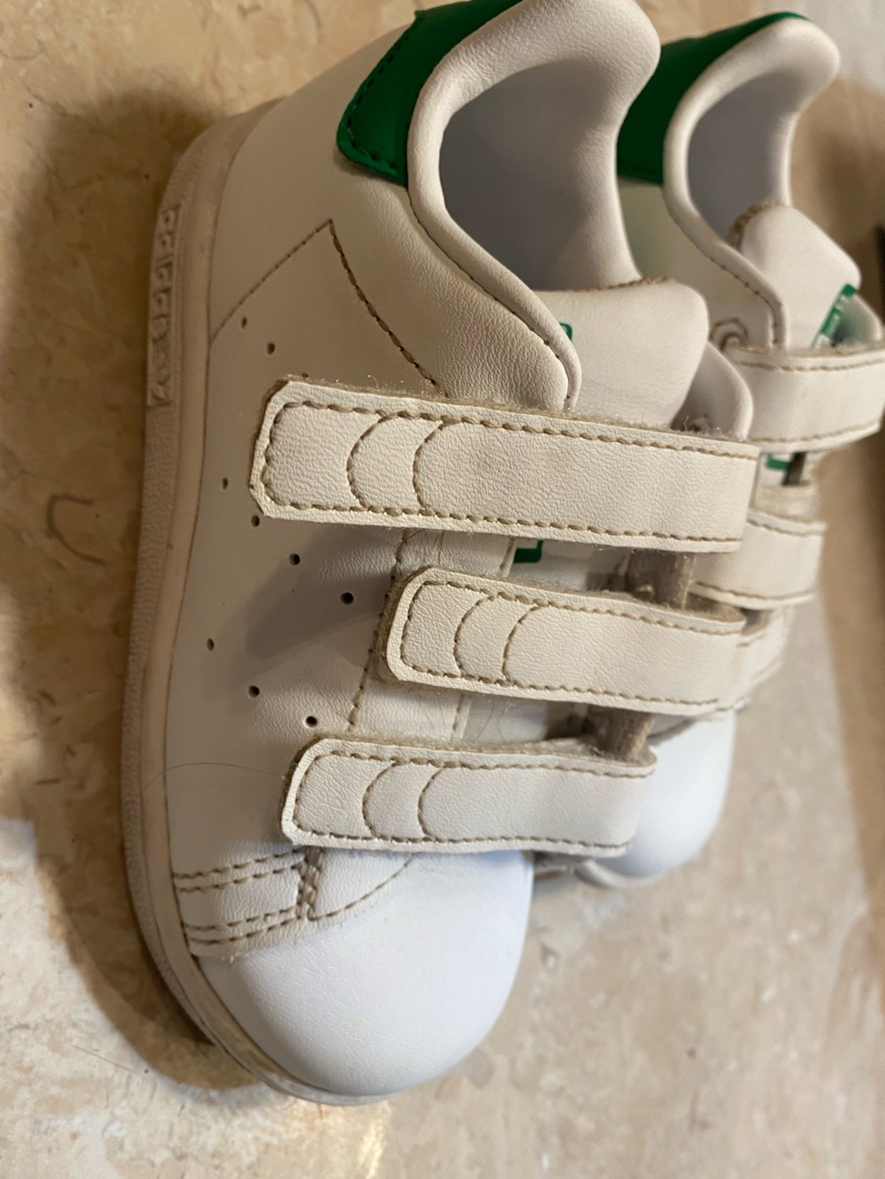 adidas White and Green Kids Triple Velcro Sneakers